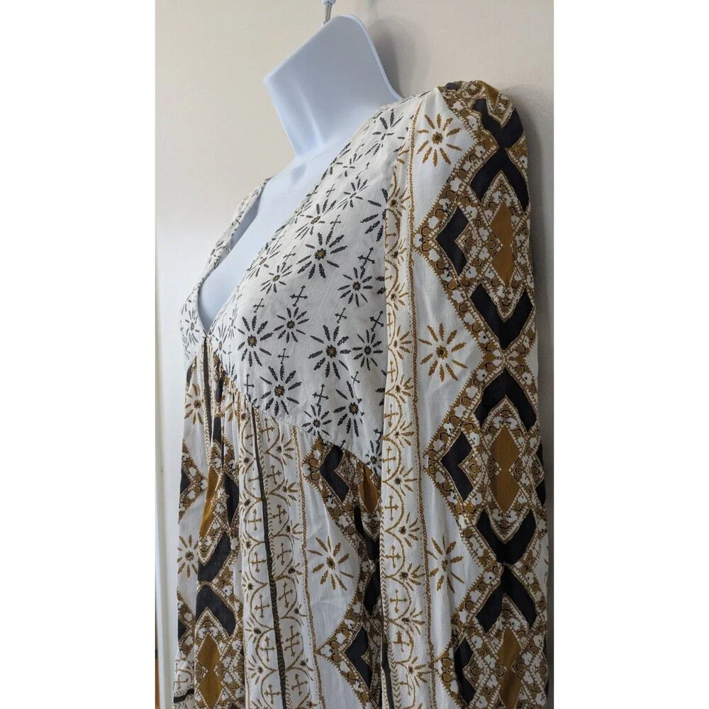 Free People Tunic Top XS Boho Flowy Festival Hippie Puff Sleeve Patchwork A-Line